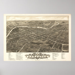Poster Youngstown Ohio 1882 Carte panoramique antique