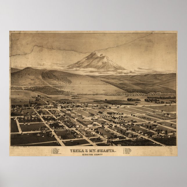 Poster Yreka California 1884 Antique Carte Panoramique (Devant)