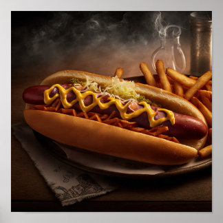 Poster Yummy Hot Dog cuisine art mur