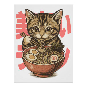 Poster Yummy Ramen Kitten brillant