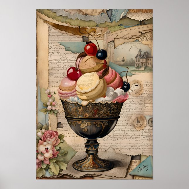 Poster Yummy Sweets Vintage Collage (Devant)
