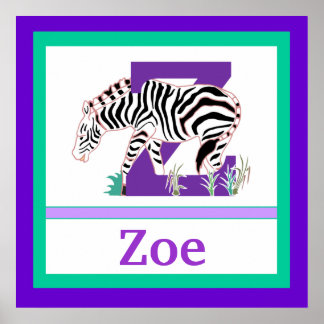 Poster Z est pour Zebra and Girl Name Wall Art pour enfan