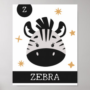 Poster Z est pour Zebra, Nursery, Chambre à coucher, Art 