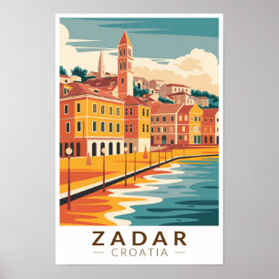 Poster Zadar Croatie Illustration Art de Voyage Vintage
