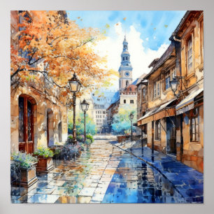 Poster Zagreb Croatie Voyage Aquarelle Art Imprimer