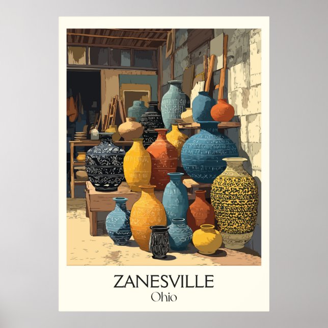 Poster Zanesville Ohio Y-Bridge Ville Poterie historique  (Devant)