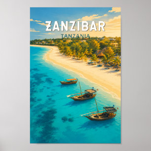 Poster Zanzibar Tanzanie Illustration Art de Voyage Vinta