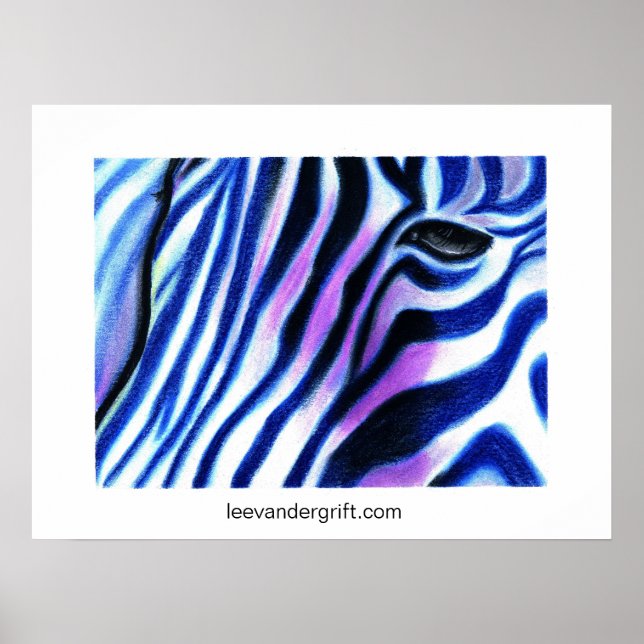 Poster Zebra Blue, leevandergrift.com (Devant)