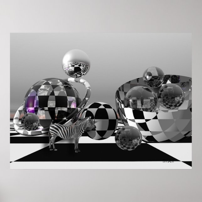 Poster Zebra dans un monde de science-fiction B&W (Devant)