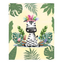 Zebra Jungle Safari Feuilles de palmier exotiques 