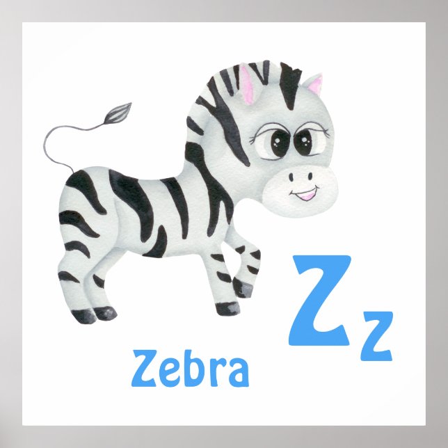 Poster Zebra personnaliser ABC : Lettre Z - Ajouter votre (Devant)