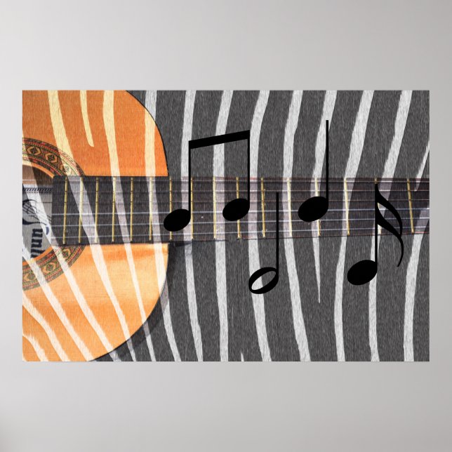 Poster Zebra Print Guitare avec notes (Devant)