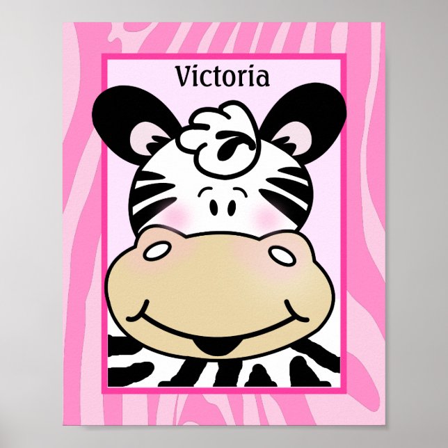 Poster Zebra Stripe rose Customisé Nursery Art Imprimer (Devant)