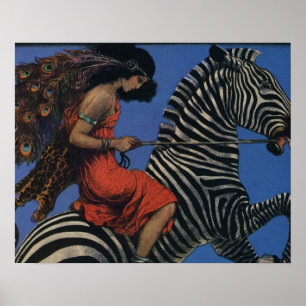 Poster Zebra vintage avec cavalier Art Nouveau