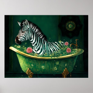 Poster Zèbre amusant dans une baignoire