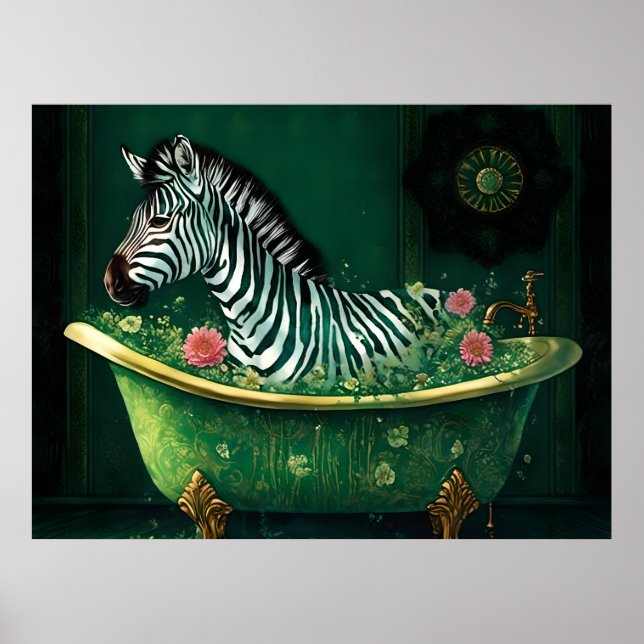 Poster Zèbre amusant dans une baignoire (Devant)