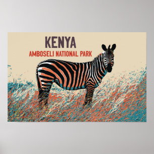 Poster Zèbre dans le parc national d'Amboseli, Kenya