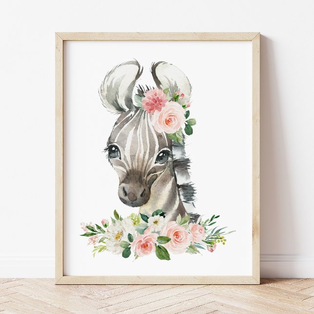 Poster Zèbre, Safari, Jungle, Fleurs Roses, Chambre de Fi (Créateur téléchargé)