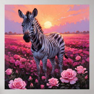 Poster Zèbre vibrant dans la peinture sur terrain rose