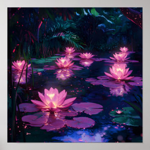 Poster Zen minuit Nature Étang de lotus rose