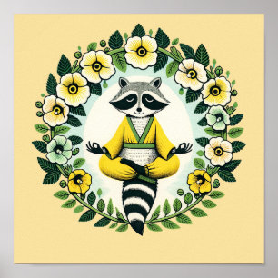Poster Zen Raccoon Méditation Raccoons Yoga