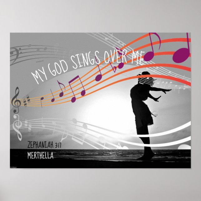 Poster Zeph 3:17 MON DIEU CHANTE SUR MOI GRIS Personnalis (Devant)