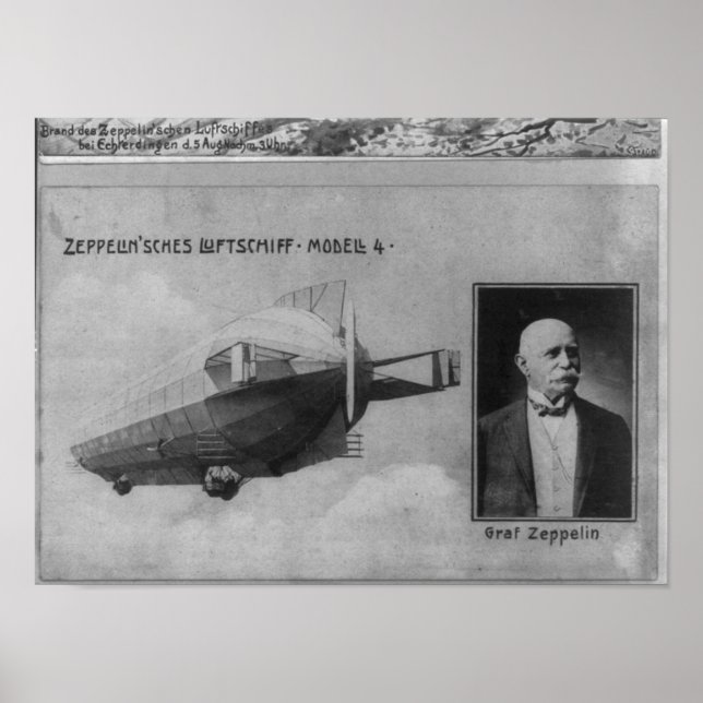 Poster Zeppelin Airship Model 4 & Graf (Count) Zeppelin (Devant)