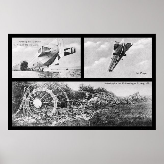 Poster Zeppelin épave dirigible 1908 (Devant)