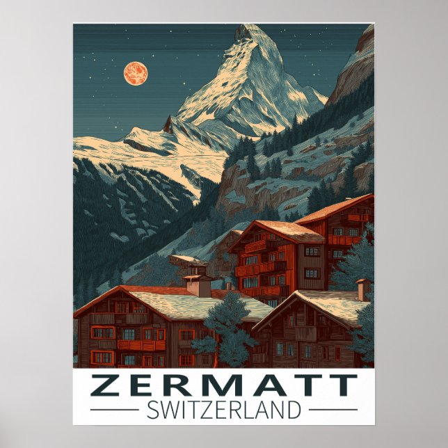Poster Zermatt Matterhorn Vintage voyage (Devant)