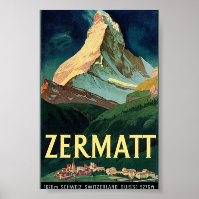 Poster Zermatt Mountain, Suisse, Vintage, Advert (Devant)