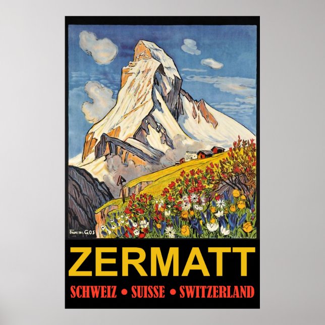 Poster Zermatt, pic de montagne, Suisse voyage vintage (Devant)