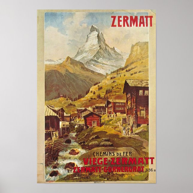 Poster Zermatt Schweiz Suisse Gornergratbahn (Devant)