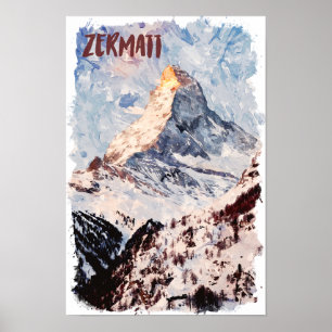 Poster Zermatt Suisse Alpes suisses Aquarelle