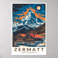 Zermatt Suisse Matterhorn Travel Art Vintage