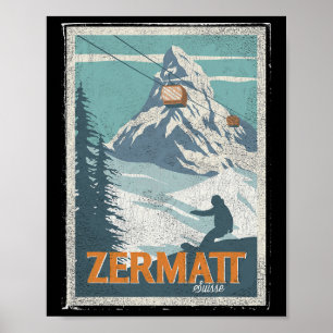 Poster Zermatt Suisse Ski Winter Snowboard Ski