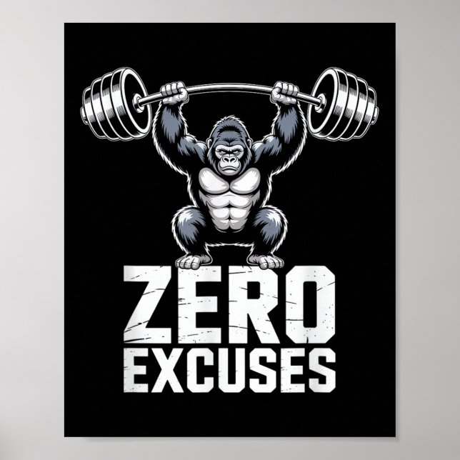 Poster Zero Excuses Gorilla Gym Motivational Workout  (Devant)