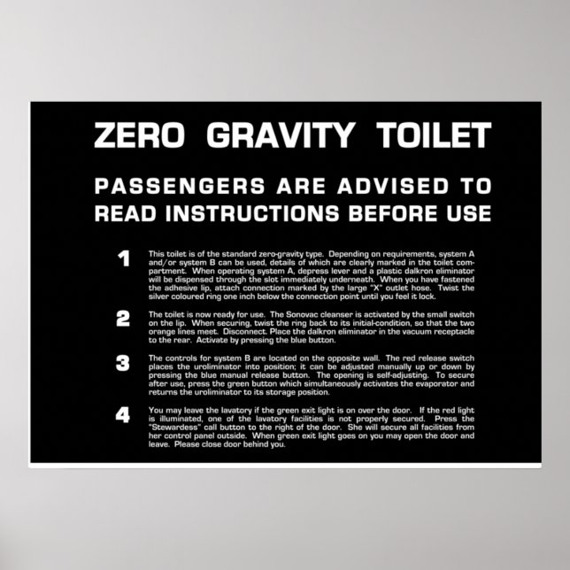 Poster Zéro Gravity Toilet texte blanc (Devant)