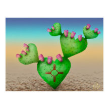 Zia Sun Heart Nopales Desert Scene Nouveau-Mexique