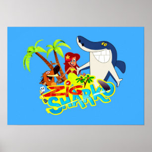 Poster Zig et sharko dessin animé exotique parti