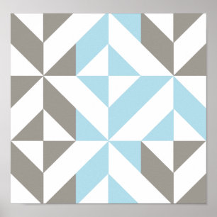 Poster ZigZag géométrique bleu et argent