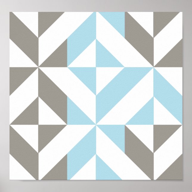 Poster ZigZag géométrique bleu et argent (Devant)