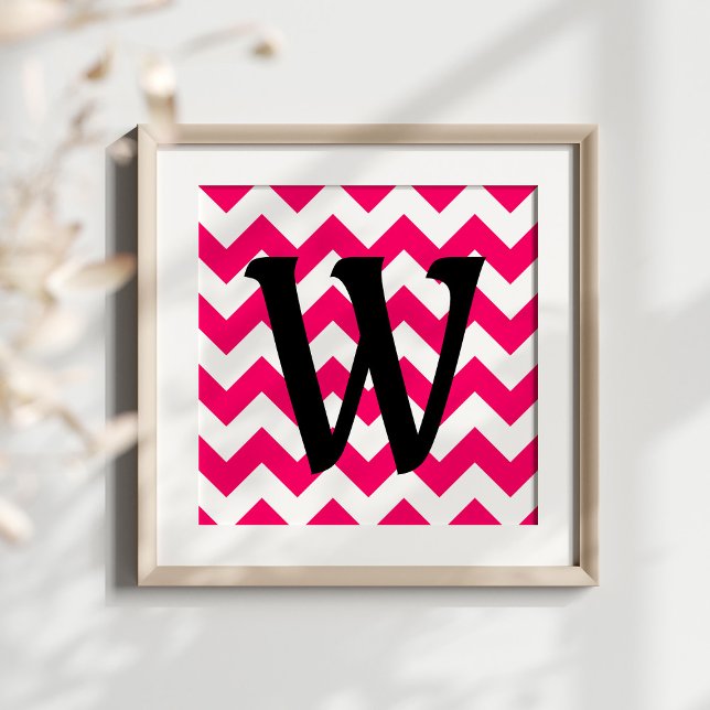 Poster Zigzag rose vif monogramme (Create your own monogrammed poster.)