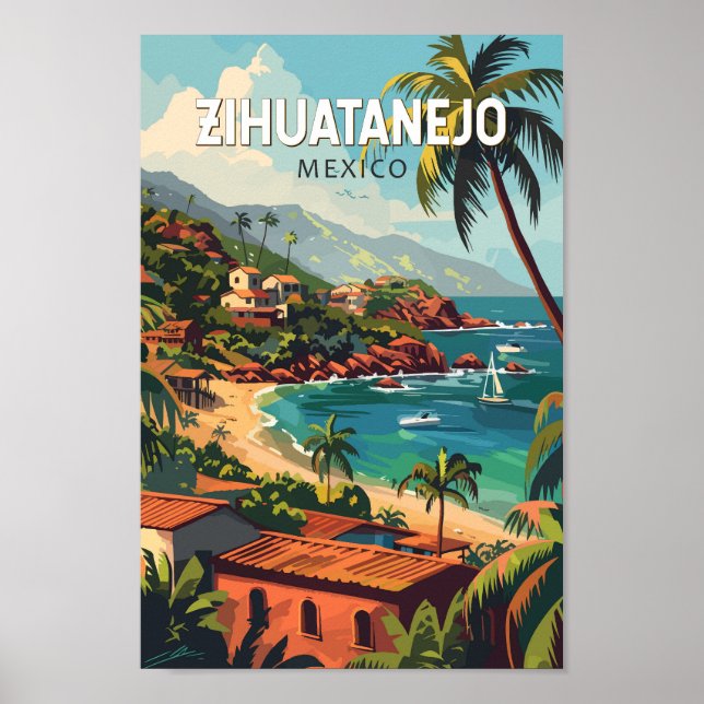Poster Zihuatanejo Mexique Travel Art Vintage (Devant)