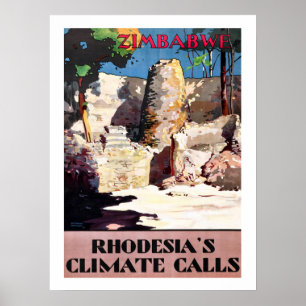 Poster Zimbabwe, climat de la Rhodésie, vintage, voyage
