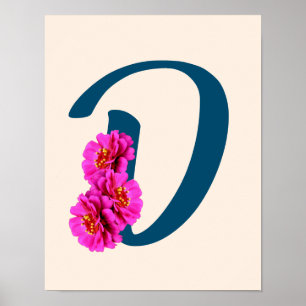 Poster Zinnia Flowers Monogramme initial D