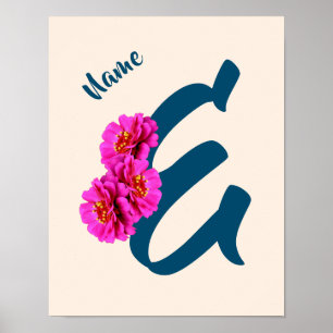Poster Zinnia Flowers Monogramme initial E Votre nom