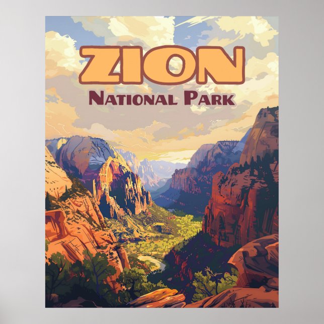 Poster Zion National Park Utah Moab Canyon Retro (Devant)