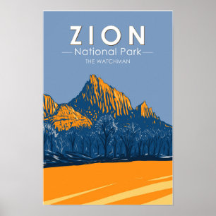 Poster Zion National Park Utah The Watchman Vintage