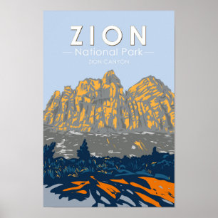 Poster Zion National Park Utah Zion Canyon Vintage