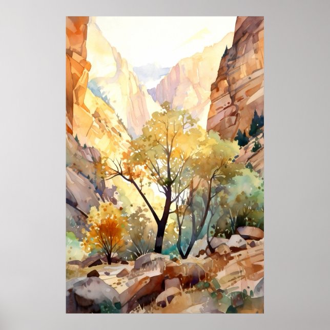 Poster Zion National Park Watercolor (Devant)